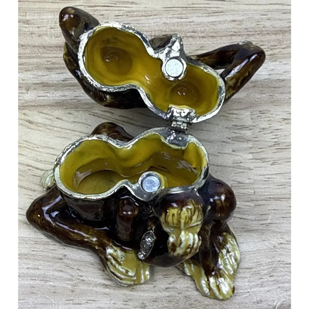 Three WISE MONKEYS Magnetic Trinket Box with Crystals 2.25”